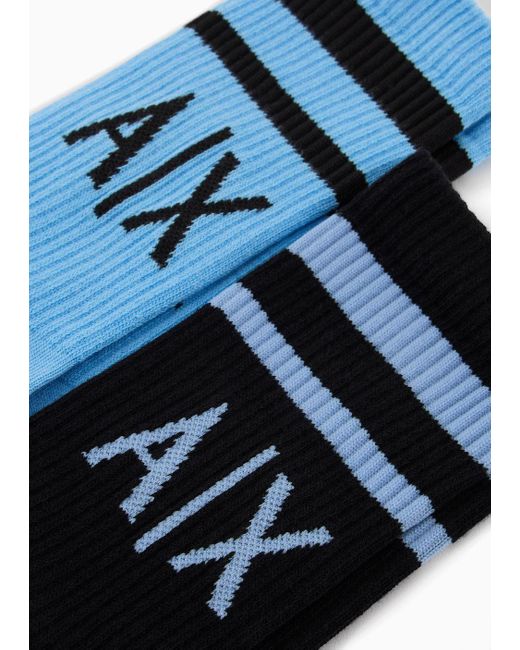 Armani Exchange Blue Two Pack Of Terrycloth Socks