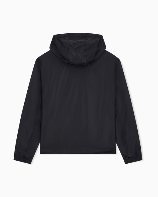 ARMANI EXCHANGE Blue Hooded Nylon Windbreaker Icon With A Zip And Logo Patch for men