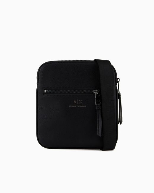 ARMANI EXCHANGE Black Semi-Rigid Flat Shoulder Bag With External Pocket for men