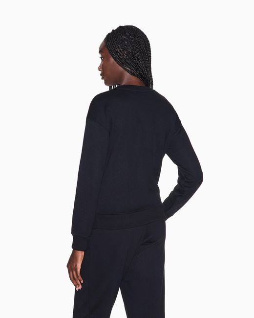 ARMANI EXCHANGE Blue Solid Color French Terry Cotton Crew Neck Sweatshirt