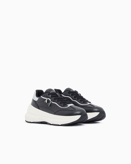 ARMANI EXCHANGE White Sneakers With Nappa Pillow And Metal Suede