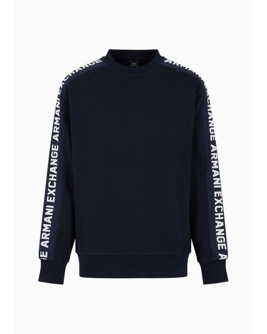 Armani Exchange Blue Cotton Blend Sweatshirt With Logo Tape for men