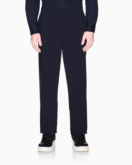 ARMANI EXCHANGE Blue Straight-Leg Wool Blend Trousers for men