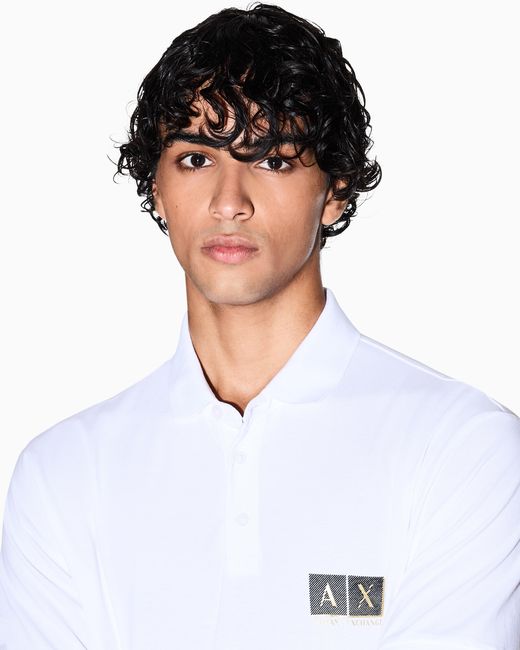 Polo En Coton Coupe Régulière Avec Détails Dorés ARMANI EXCHANGE pour homme en coloris White