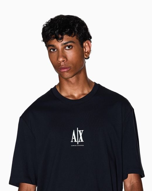ARMANI EXCHANGE Blue Regular Fit Cotton Jersey T-Shirt With A Logo Icon for men