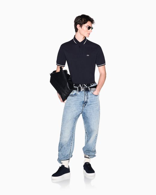 ARMANI EXCHANGE Blue Classic And Refined Cotton Piqué Polo Shirt for men