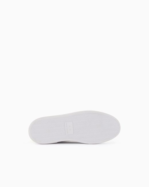 ARMANI EXCHANGE White Low-Top Sneakers With Embossed Pattern And Contrast Heel