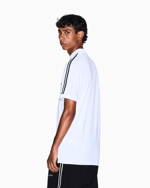 ARMANI EXCHANGE White Stretch Cotton Piquet Polo With Stripes And Logo Essential for men