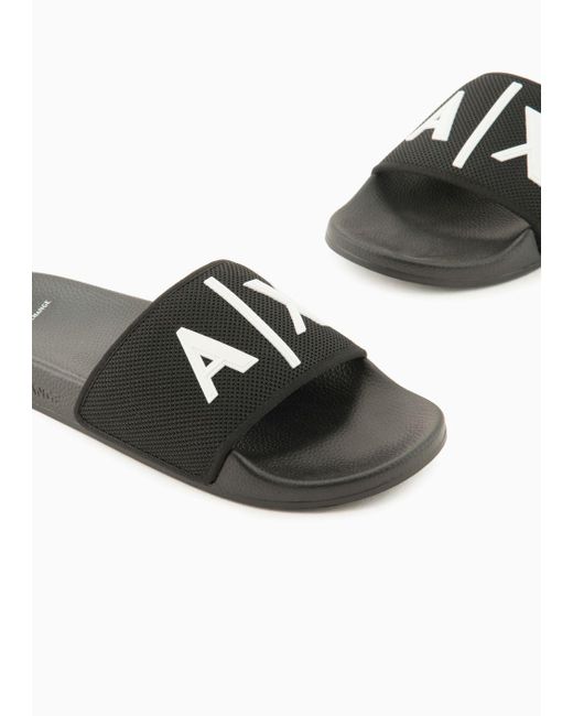 Armani Exchange White Slider Slippers With Logo for men
