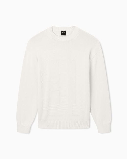 ARMANI EXCHANGE White Ribbed Crew Neck Sweater for men