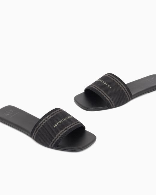 ARMANI EXCHANGE White Flat Jacquard Fabric Sandals
