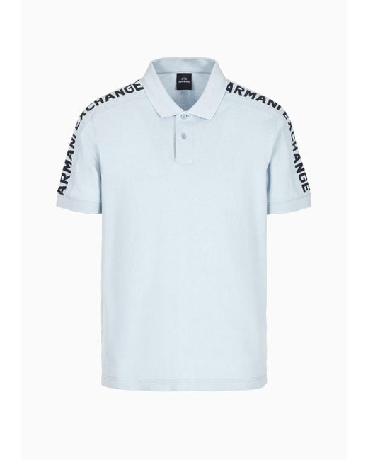 Armani Exchange Blue Pique Polo Shirt With Logo Tape for men
