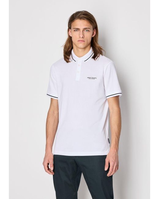 Armani Exchange White Milano New York Cotton Pique Polo Shirt for men