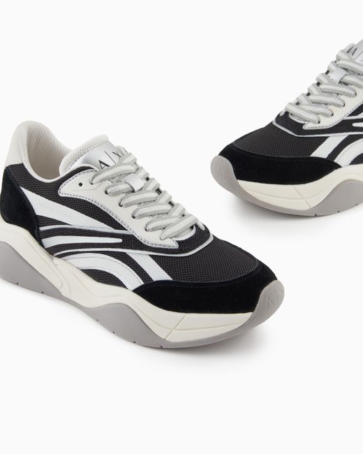 ARMANI EXCHANGE White Leather Sneakers With Contrasting Inserts