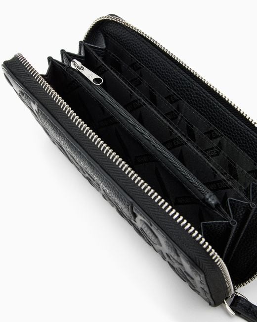 ARMANI EXCHANGE Black Wallet With An Embossed Pattern And A Zip-Around Closure