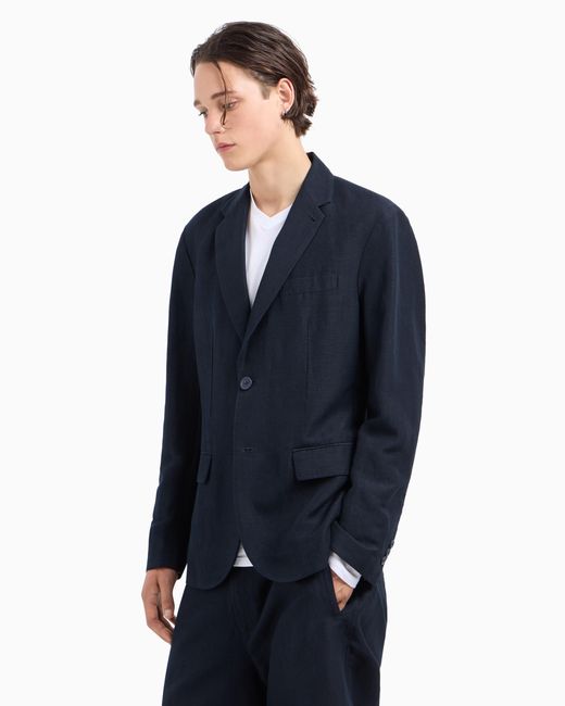 ARMANI EXCHANGE Blue Single-Breasted Two-Button Jacket for men