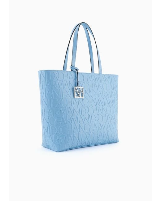 Armani Exchange Blue Shopper With Embossed All-over Logo