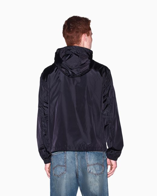 ARMANI EXCHANGE Blue Hooded Nylon Windbreaker Icon With A Zip And Logo Patch for men
