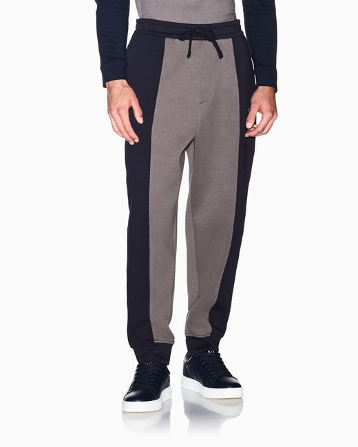 ARMANI EXCHANGE Blue Regular Fit Trousers Bonded Stretch Cotton Jersey for men