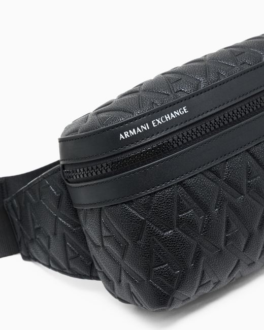 ARMANI EXCHANGE Black Waist Bag With An Embossed Pattern And Adjustable Strap for men