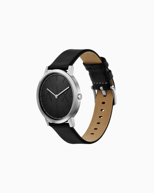 ARMANI EXCHANGE Black Two-Hand Leather Watch And Denim Strap Set for men