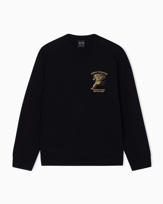 ARMANI EXCHANGE Black Crew Neck Sweater With Horse Embroidery for men