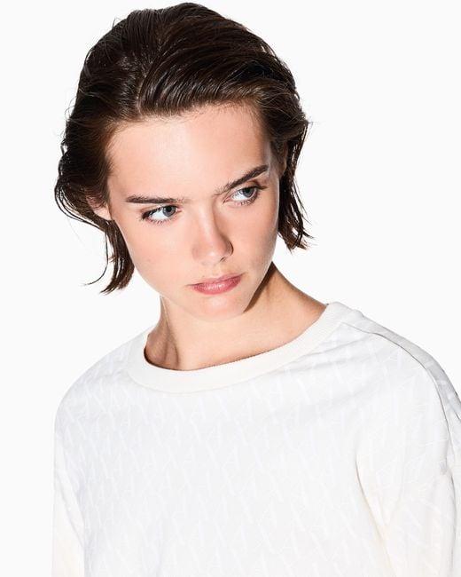 ARMANI EXCHANGE White Cotton Sweatshirt With Crew Neck Monogram