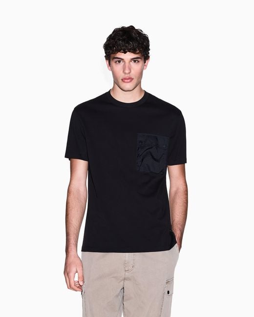 ARMANI EXCHANGE Black Regular Fit T-Shirt With Patch Pocket for men