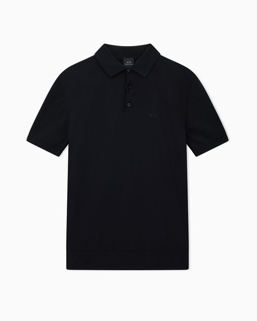 ARMANI EXCHANGE Black Regular Fit Cotton Polo Shirt With A Logo Essential for men