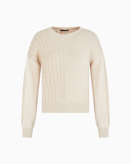 ARMANI EXCHANGE White Wool Blend Sweater With Cables