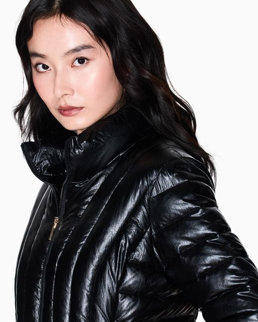 ARMANI EXCHANGE Black Recycled Foil Padded Jacket With Metallic Effect