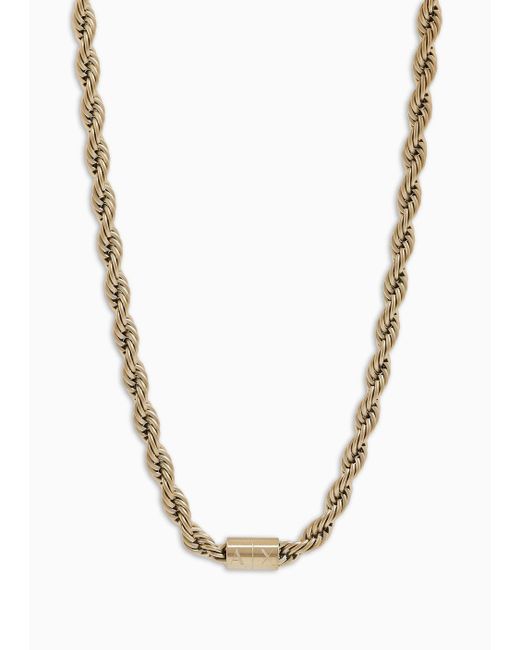 Armani Exchange White Gold-tone Stainless Steel Chain Necklace for men