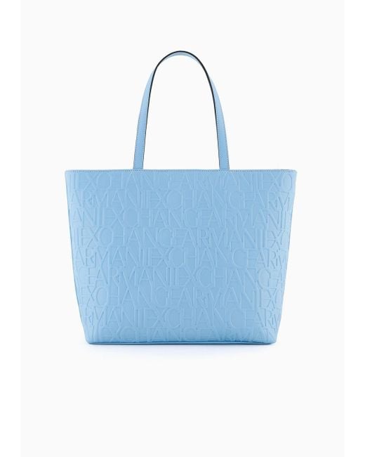 Armani Exchange Blue Shopper With Embossed All-over Logo