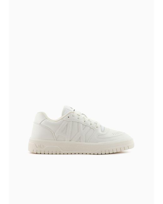 Armani Exchange White Sneakers In Coated Fabric
