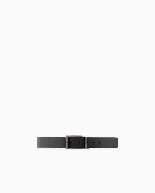 ARMANI EXCHANGE White Leather Belt With Embossed Logo Pattern And Metal Buckle for men
