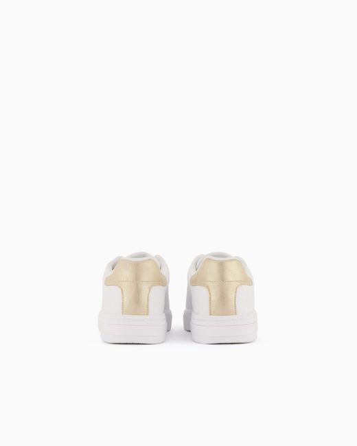 ARMANI EXCHANGE White Low-Top Sneakers With Embossed Pattern And Contrast Heel