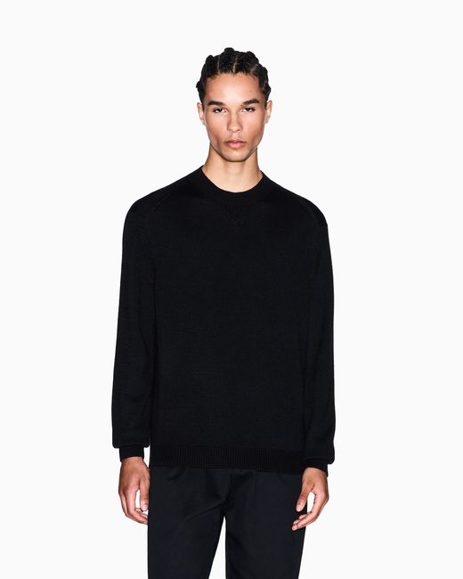 ARMANI EXCHANGE Black Wool And Cotton Crew Neck Sweater for men