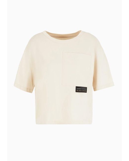 Armani Exchange Natural Cropped T-shirt In Asv Organic Cotton