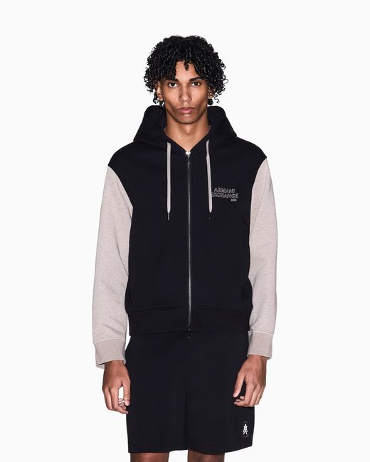ARMANI EXCHANGE Blue Bonded Stretch Cotton Zip-Up Sweatshirt for men