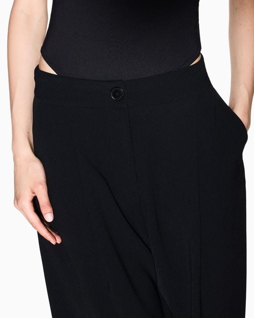 ARMANI EXCHANGE Black Stretch Trousers With High Waist And Pleats Icon Patch
