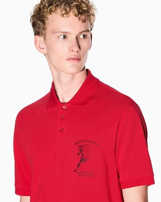 ARMANI EXCHANGE Red Classic Cotton Pique Polo With Horse for men