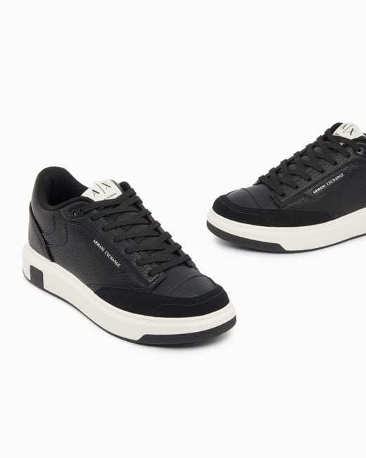ARMANI EXCHANGE White Sneakers With Suede Inserts And Tumbled Finish for men