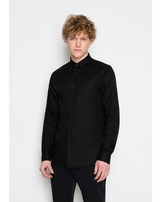 Armani Exchange Black Regular Fit Shirt In Ultra-strech Fabric for men