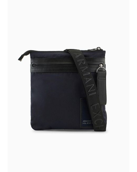 Armani Exchange Black Flat Crossbody Bag In Asv Recycled Fabric for men