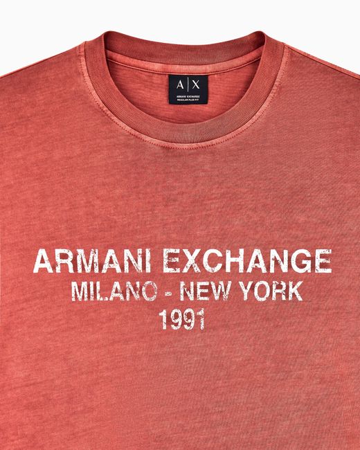 ARMANI EXCHANGE Red Regular T-Shirt Garment-Dyed Cotton Jersey for men