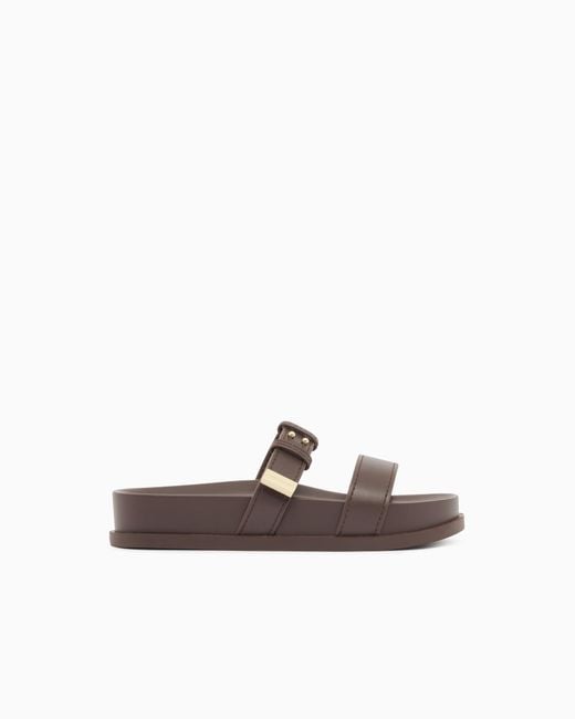 ARMANI EXCHANGE White Two-Strap Slippers With Buckle