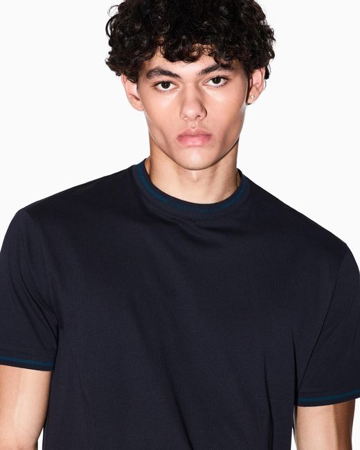 ARMANI EXCHANGE Blue Regular Fit T-Shirt With Contrasting Piping for men