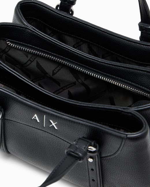 ARMANI EXCHANGE Black Tote Shopping Bag With Coated Finish