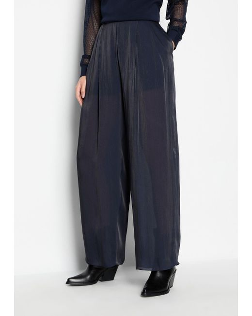 Armani Exchange Blue Straight Leg Trousers In Shiny Creponne