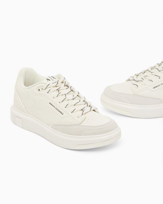 ARMANI EXCHANGE White Sneakers With Suede Inserts And Tumbled Finish for men